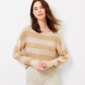 LOFT Striped Boatneck Neutral Slouchy Dropped Shoulders Long Sleeve Sweater